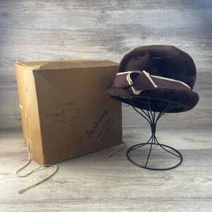 Women’s Vintage 1950s Brown Fur Felt Bucket Hat Martelle Union Parkway W Box